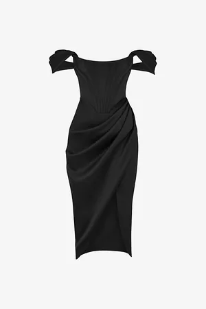 House Of Cb Loretta Off-shoulder Satin Midi Dress