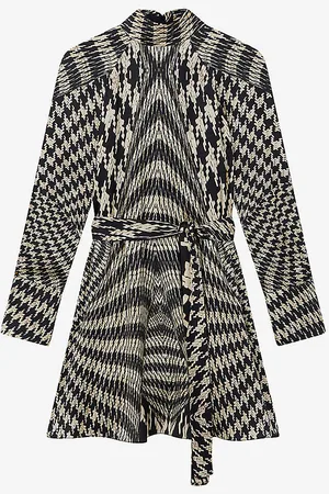 Reiss Ester Dogtooth-pattern Woven Mini Dress