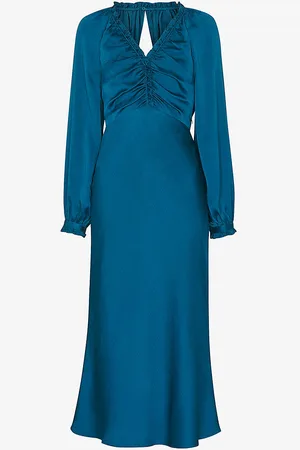 Whistles Aurora Gathered-bodice Satin Midi Dress