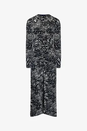 Ro&Zo Animal-print Ruched Stretch-woven Midi Dress