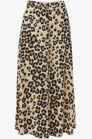 Whistles Leopard-print Button-through Woven Midi Skirt