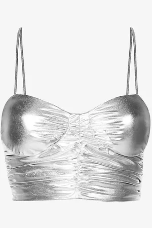 Amy Lynn Metallic-finish Ruched Stretch-woven Top