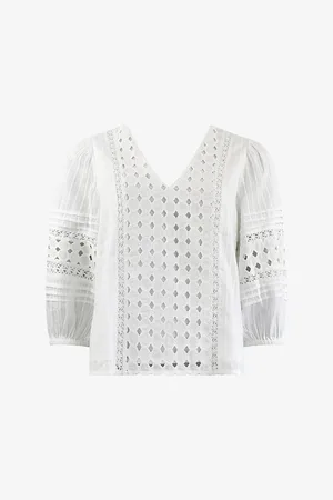 Ro&Zo V-neck Broderie Cotton Top