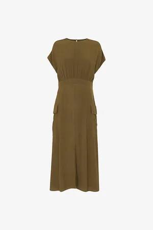 Whistles Patch-pocket Round-neck Woven Midi Dress
