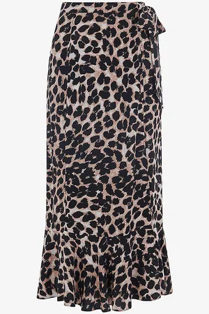 Whistles Leopard-print Tiered-hem Woven Wrap Midi Skirt