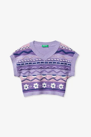 Benetton V-neck Jacquard Knitted Vest 6-14 Years
