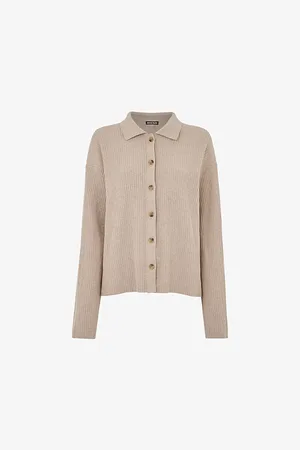 Whistles Classic-collar Relaxed-fit Ribbed Stretch Cotton-blend Cardigan