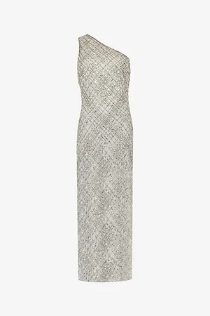 Ro&Zo Asymmetric Beaded and Sequin Woven Maxi Dress