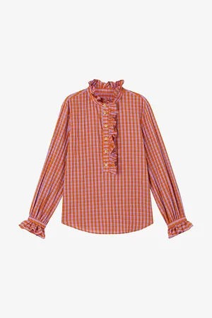 LK Bennett Camille Gingham Seersucker-cotton Shirt