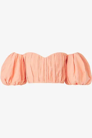 By Malina Amalie Puff-sleeve Cropped Cotton Top