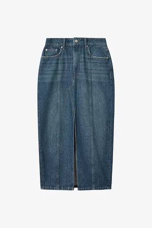 Reiss Daila Front-split High-rise Stretch-denim Midi Skirt