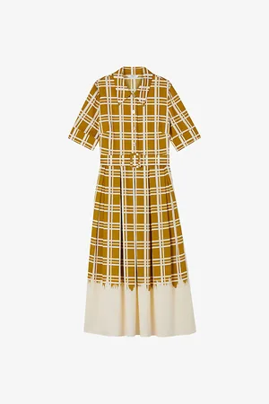 LK Bennett Dora Belted-waist Checked Organic-cotton Midi Dress