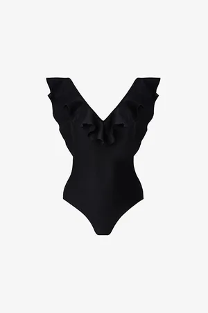 By Malina Paola V-neck Ruffled Stretch-woven Swimsuit