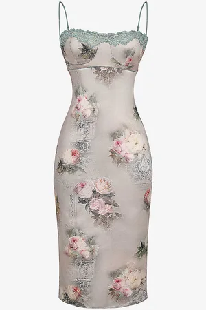House Of Cb Venus Floral-print Satin Midi Dress