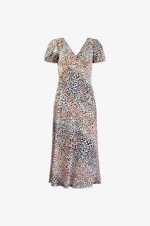 Ro&Zo Leopard-print Short-sleeved Woven Midi Dress