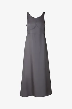 Soeur Feminine Topstitched Satin Midi Dress