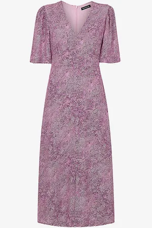 Whistles Graphic-print Short-sleeves Woven Midi Dress