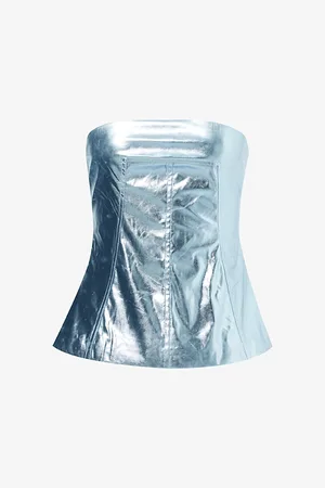 Amy Lynn Metallic Bandeau Faux-leather Corset Top