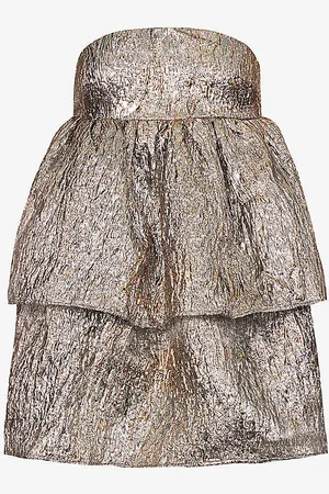 Amy Lynn Sara Tiered-hem Metallic-jacquard Woven Mini Dress