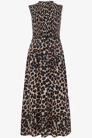 Whistles Heidi Shirred-bodice Leopard-print Woven Midi Dress