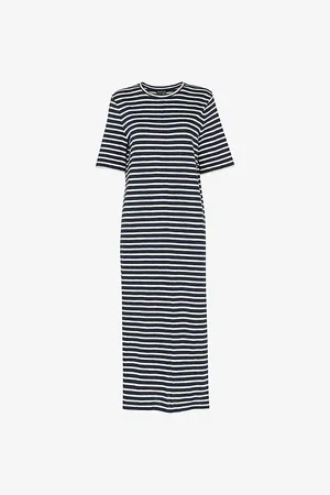 Whistles Stripe-print Short-sleeves Cotton Midi Dress