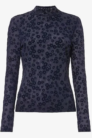 Whistles Floral-pattern High-neck Stretch-mesh Top