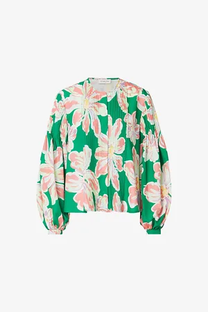 By Malina Noelle Floral-print Pleated-front Woven Blouse