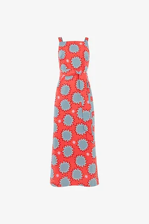 Whistles Sunburst Graphic-print Sleeveless Stretch Linen-blend Midi Dress