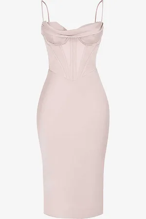 House Of Cb Myrna Corset Satin Midi Dress