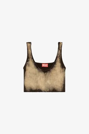 Diesel M-deidra Bleached-effect Ribbed-knit Bra Top