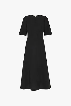 Whistles Veda Shirred Linen-blend Midi Dress