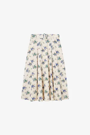 LK Bennett Elodie Floral-print Belted-waist Cotton Midi Skirt