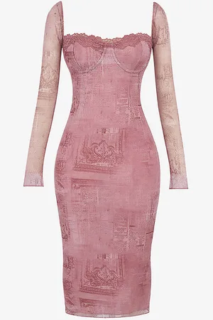 House Of Cb Seraphina Lace-trim Stretch-mesh Midi Dress