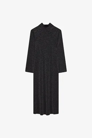 Joseph Metallic-weave High-neck Merino-wool Midi Dress