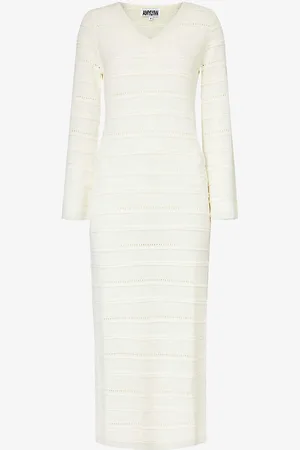 Amy Lynn V-neck Semi-sheer Knitted Midi Dress