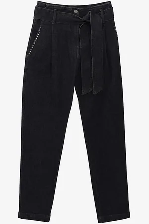 IKKS Crystal-embellished Paperbag-waist High-rise Stretch-denim Jeans