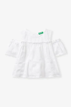 Benetton Frill-trim Cold-shoulder Cotton-muslin Blouse 6-14 Years