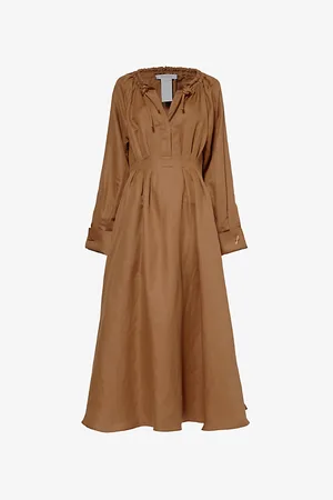 Max Mara Drina Pleated Linen and Silk-blend Maxi Dress