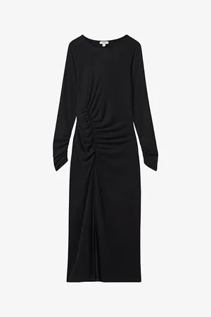 Reiss Lana Ruched-detail Long-sleeve Jersey Midi Dress
