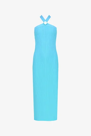 Ro&Zo Circular-buckle Halter-neck Knitted Maxi Dress