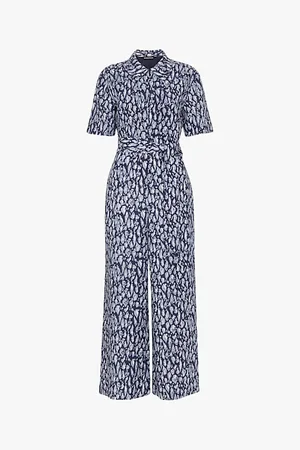 Whistles Leopard-print Short-sleeve Linen-blend Jumpsuit