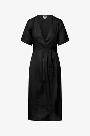 Twist & tango Mya Wrap-front Short-sleeve Linen Midi Dress