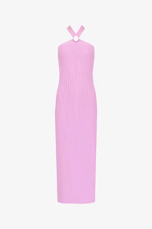 Ro&Zo Circular-buckle Halter-neck Knitted Maxi Dress