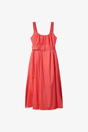 Reiss Liza Ruched-strap Sleeveless Cotton Midi Dress