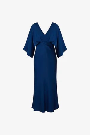 By Malina Juno V-neck Wide-sleeve Satin Midi Dress