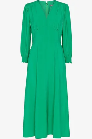 Whistles Sula V-neck Long-sleeve Woven Midi Dress