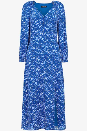 Whistles Micro Cactus-print V-neck Woven Midi Dress
