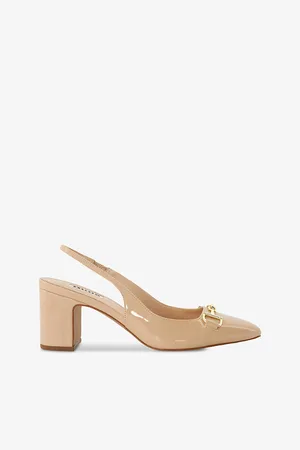 Dune Detailed Pointed-toe Faux Patent-leather Slingback Heels