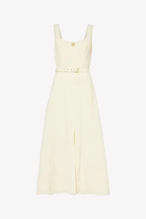 LE KASHA Scoop-neck Belted Linen Midi Dress