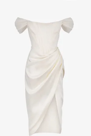House Of Cb Loretta Off-shoulder Satin Midi Dress